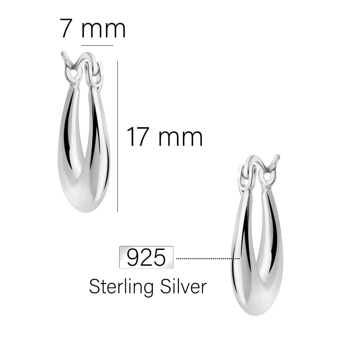 Maßenansicht von Creolen in 925 Silber von Sofia Milani - E2726