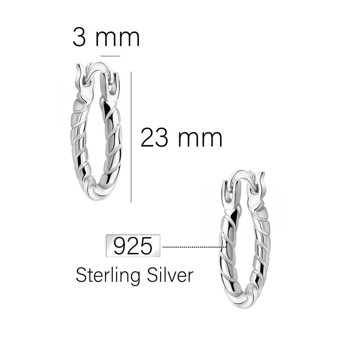 Maßenansicht von Croissant Creolen in 925 Silber von Sofia Milani - E2730