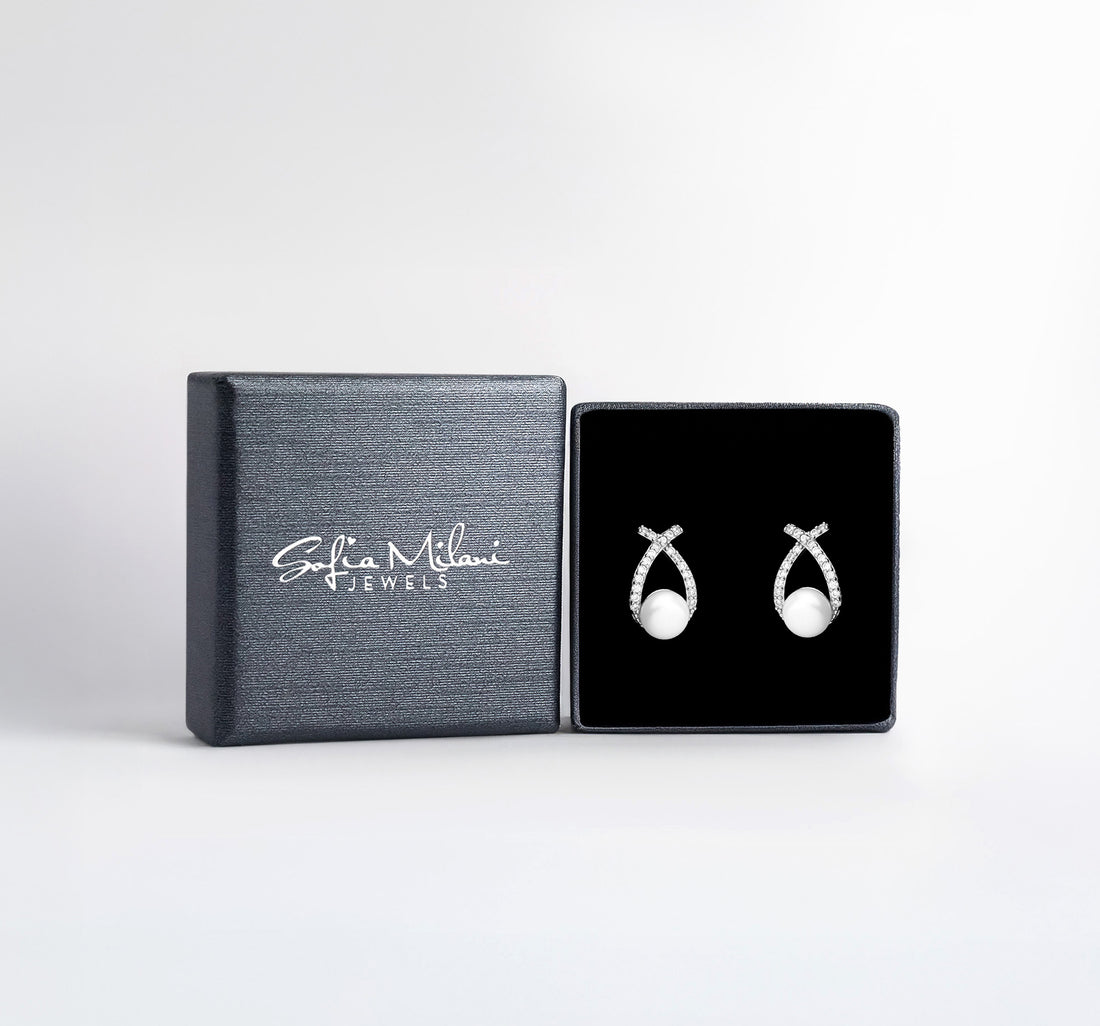 Boxansicht von Perlen Ohrstecker in 925 Silber von Sofia Milani - E2734