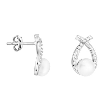 Haupt- und Seitenansicht von Perlen Ohrstecker in 925 Silber von Sofia Milani - E2734