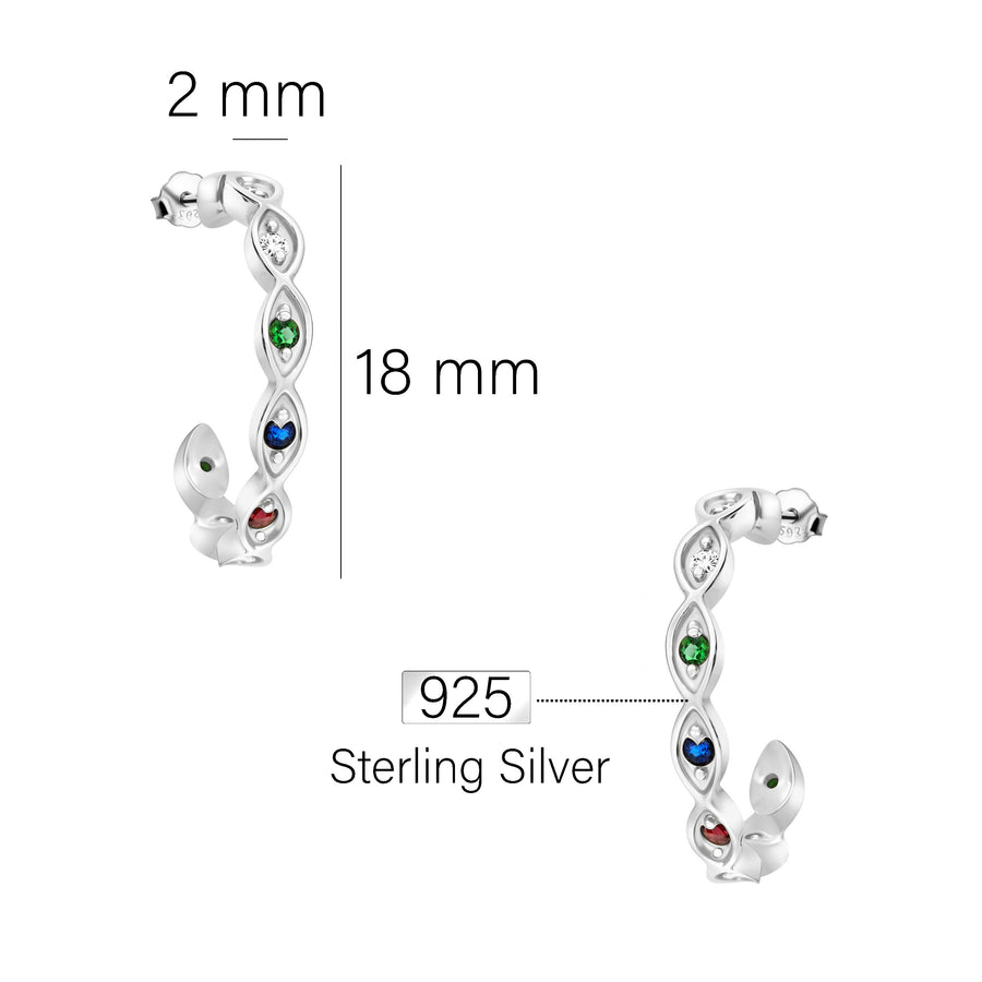 Maßenansicht von Gebogen Steck Creolen in 925 Silber von Sofia Milani - E2736