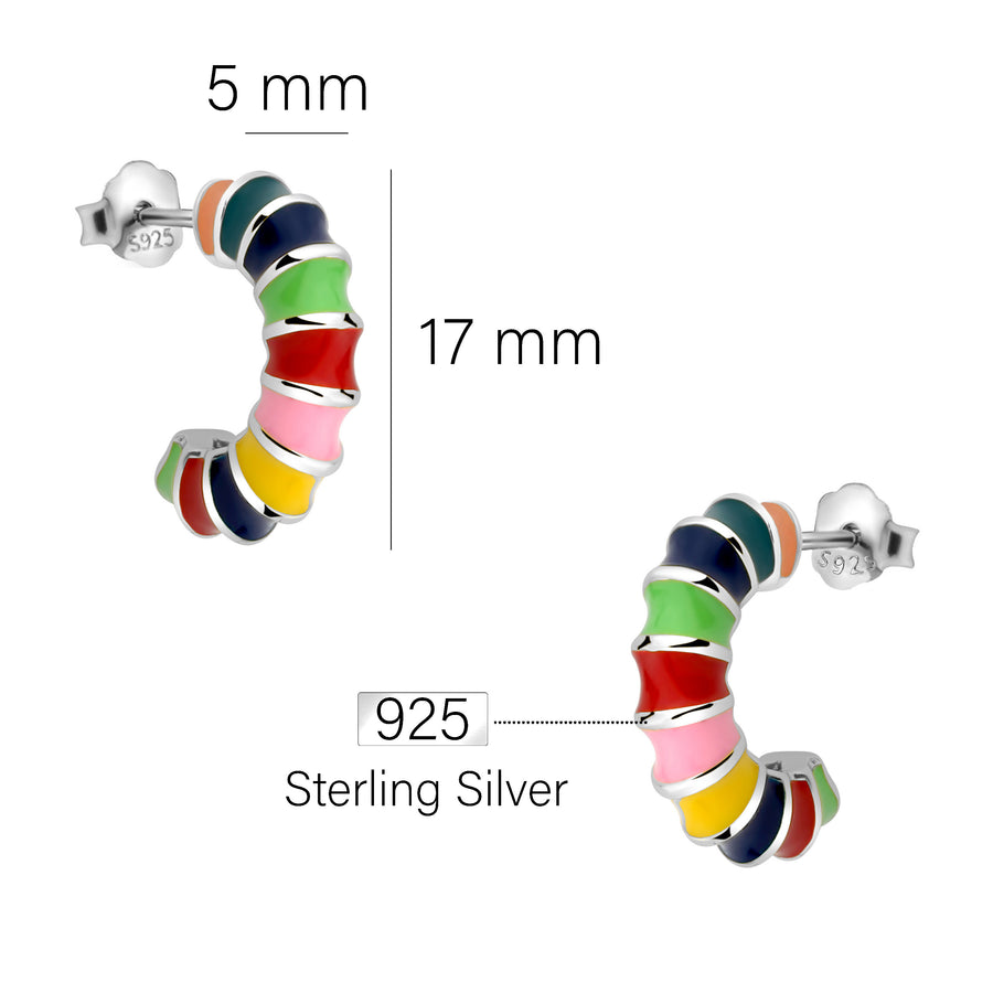 Maßenansicht von Mehrfarbig Steck Creolen in 925 Silber von Sofia Milani - E2738