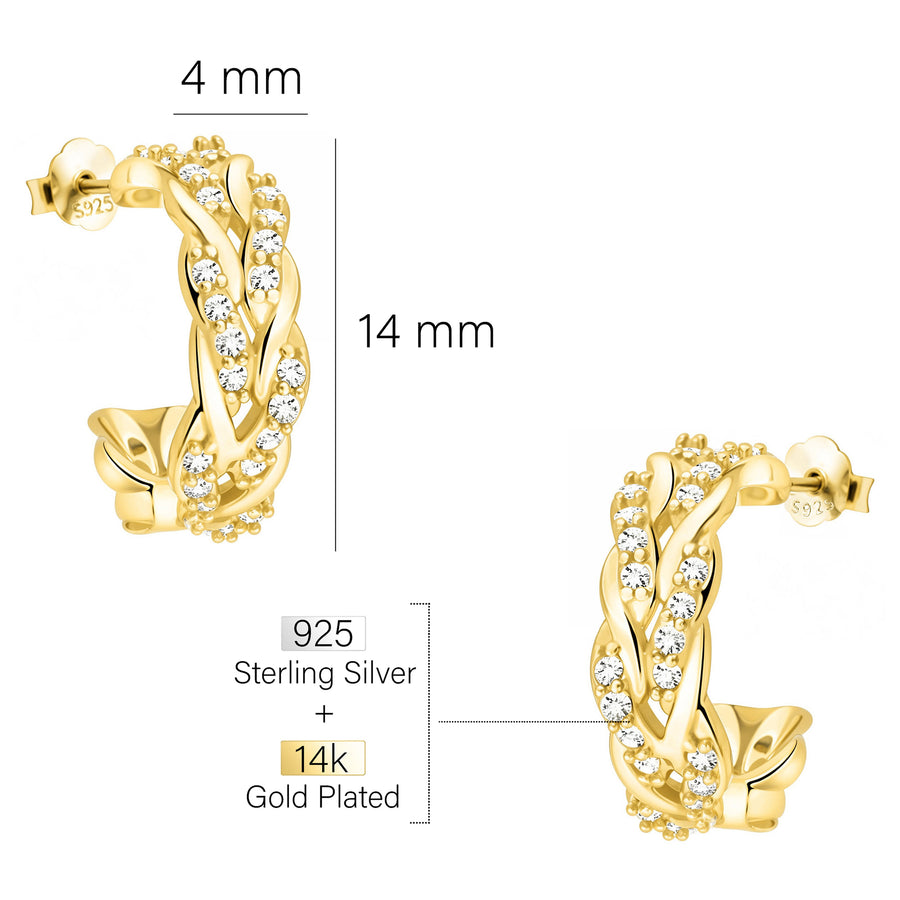 Maßenansicht von Geflochtenes Steck Creolen in 925 Silber von Sofia Milani - E2745