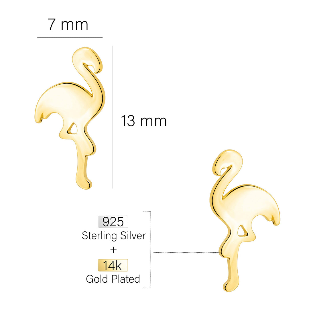 Maßenansicht von Flamingo Ohrstecker in 925 Silber von Sofia Milani - E2747