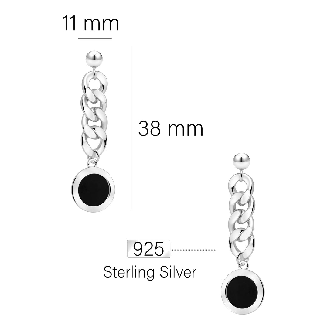 Maßenansicht von Kreis Kugel Ketten Ohrhänger in 925 Silber von Sofia Milani - E2752