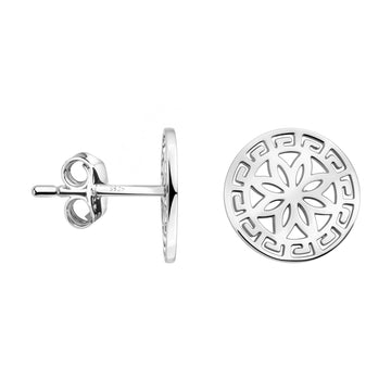 Haupt- und Seitenansicht von Blume Ornament Kreis Ohrstecker in 925 Silber von Sofia Milani - E2756