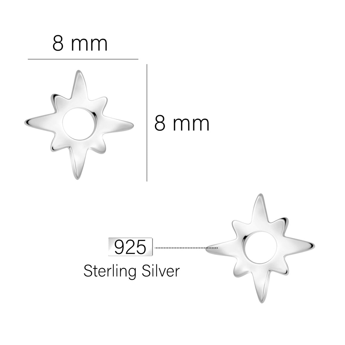 Maßenansicht von Sternen Sonnen Ohrstecker in 925 Silber von Sofia Milani - E2758