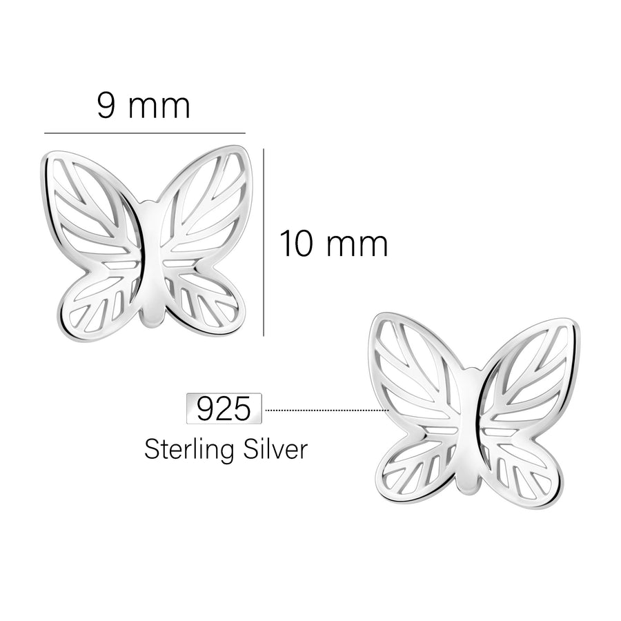 Maßenansicht von Schmetterling Ohrstecker in 925 Silber von Sofia Milani - E2764