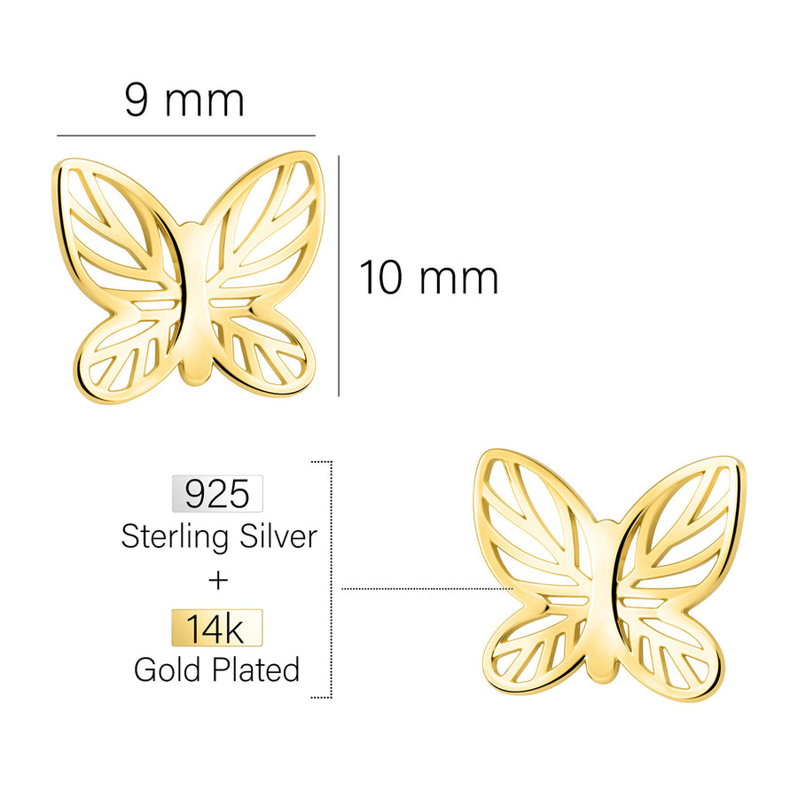 Maßenansicht von Schmetterling Ohrstecker in 925 Silber von Sofia Milani - E2765