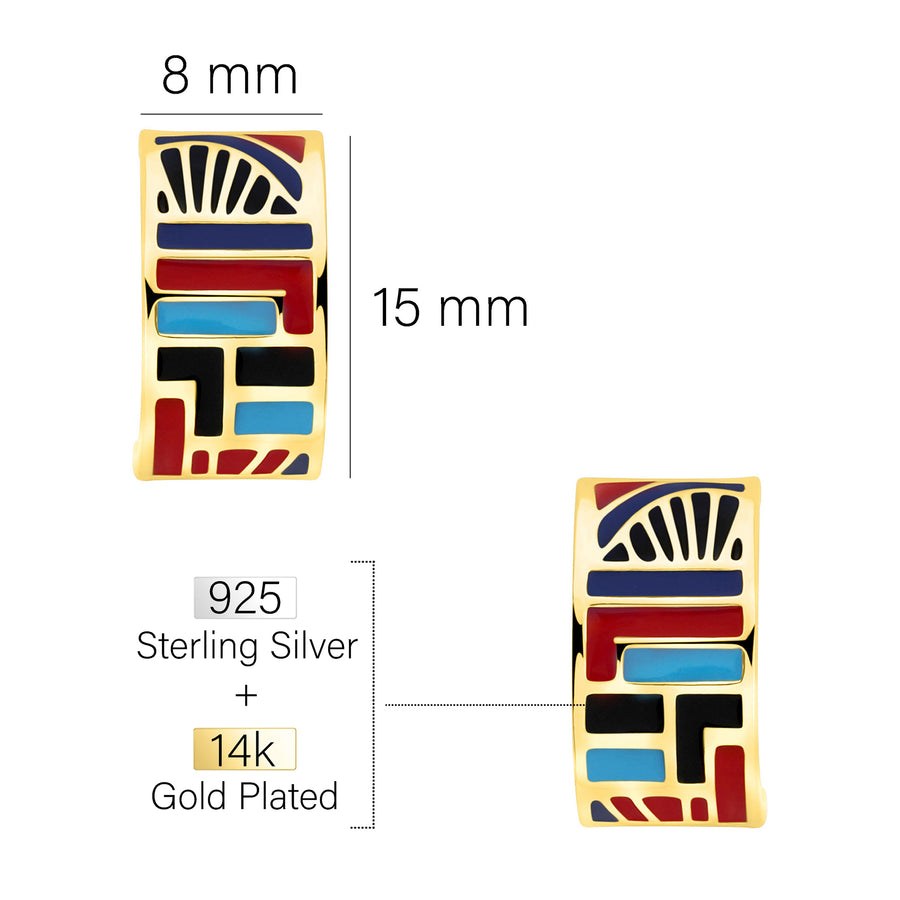 Maßenansicht von Buntes Mosaik Steck Creolen in 925 Silber von Sofia Milani - E2767