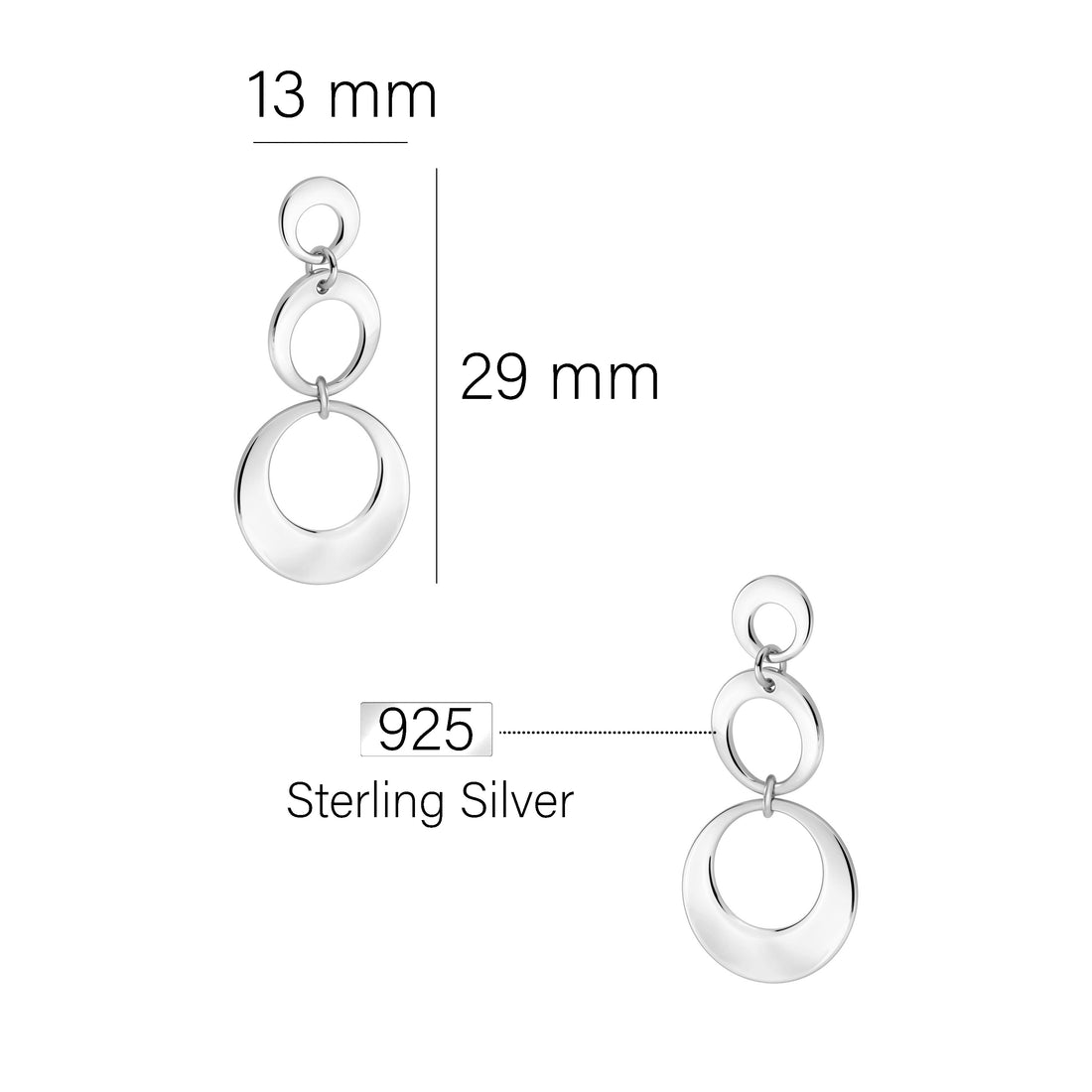 Maßenansicht von Kreise Ohrhänger in 925 Silber von Sofia Milani - E2768
