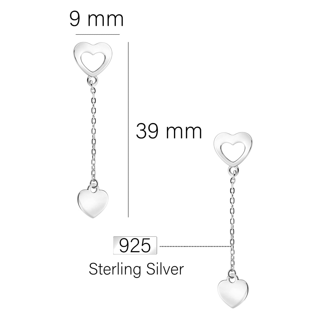 Maßenansicht von Herz Ohrhänger in 925 Silber von Sofia Milani - E2774