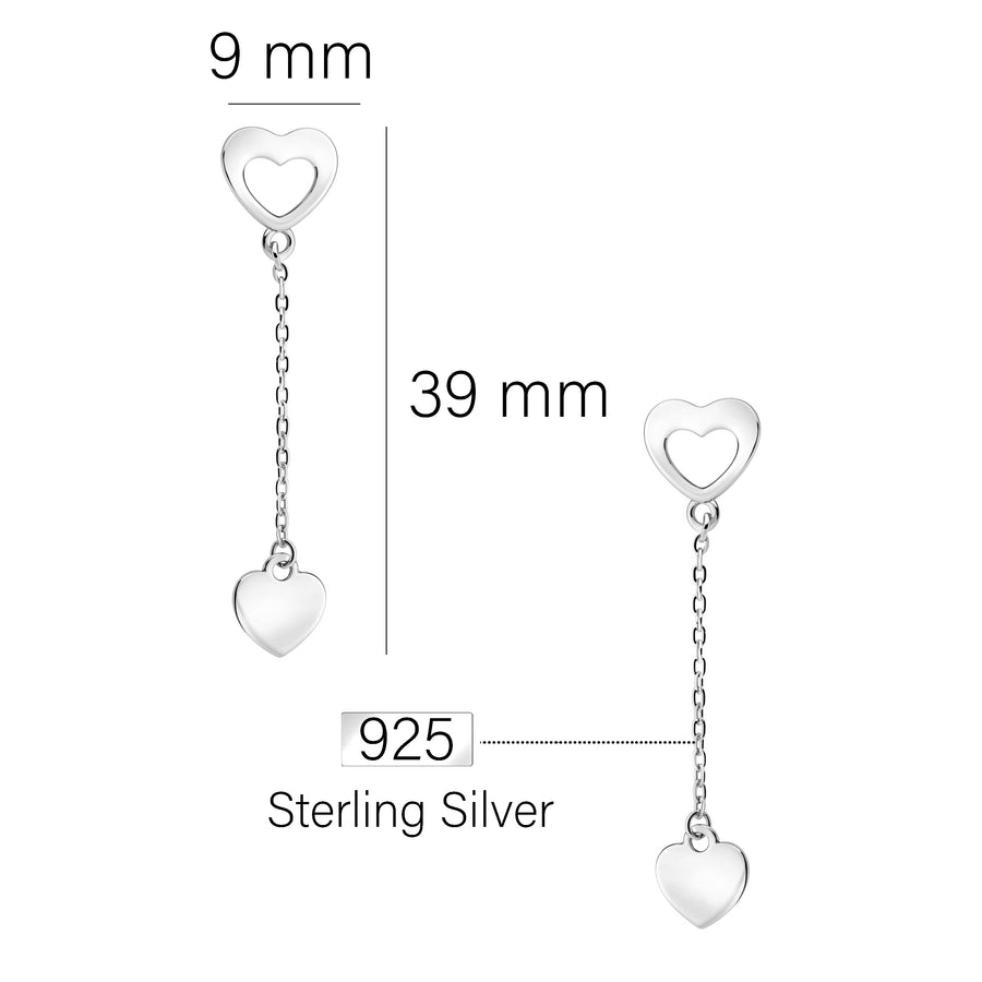 Maßenansicht von Herz Ohrhänger in 925 Silber von Sofia Milani - E2774