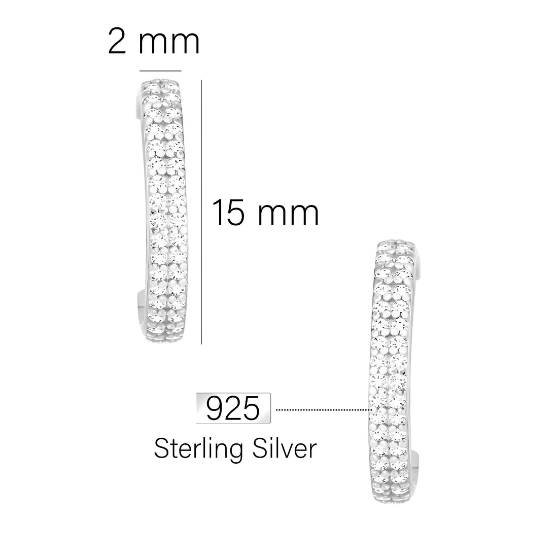 Maßenansicht von Zirkonia Steck Creolen in 925 Silber von Sofia Milani - E2780