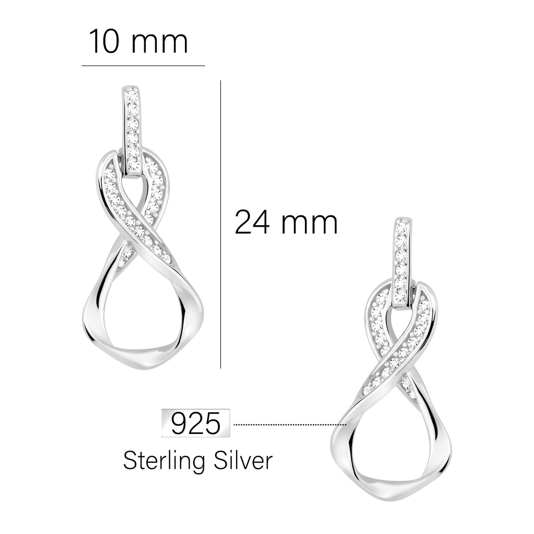 Maßenansicht von Unendlich Infinity Ohrhänger in 925 Silber von Sofia Milani - E2792