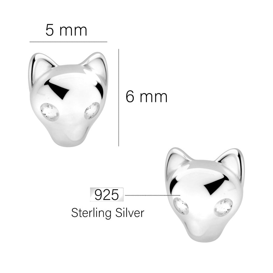 Maßenansicht von Katzen Ohrstecker in 925 Silber von Sofia Milani - E2794