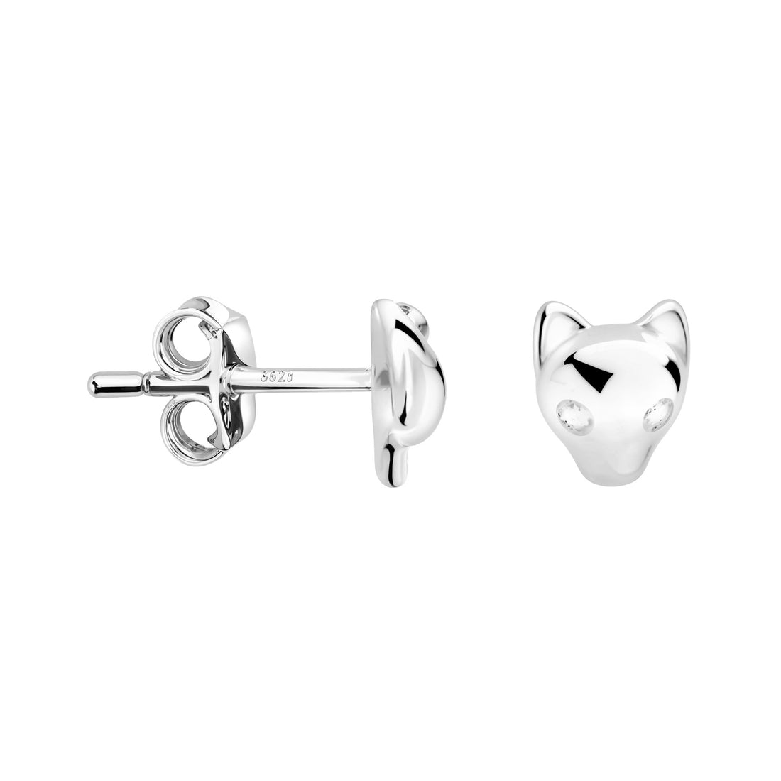 Haupt- und Seitenansicht von Katzen Ohrstecker in 925 Silber von Sofia Milani - E2794