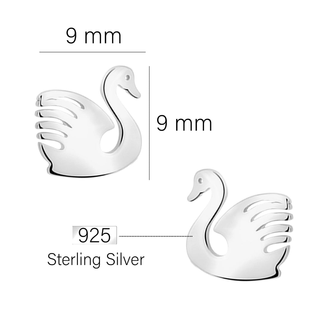 Maßenansicht von Schwan Ohrstecker in 925 Silber von Sofia Milani - E2798