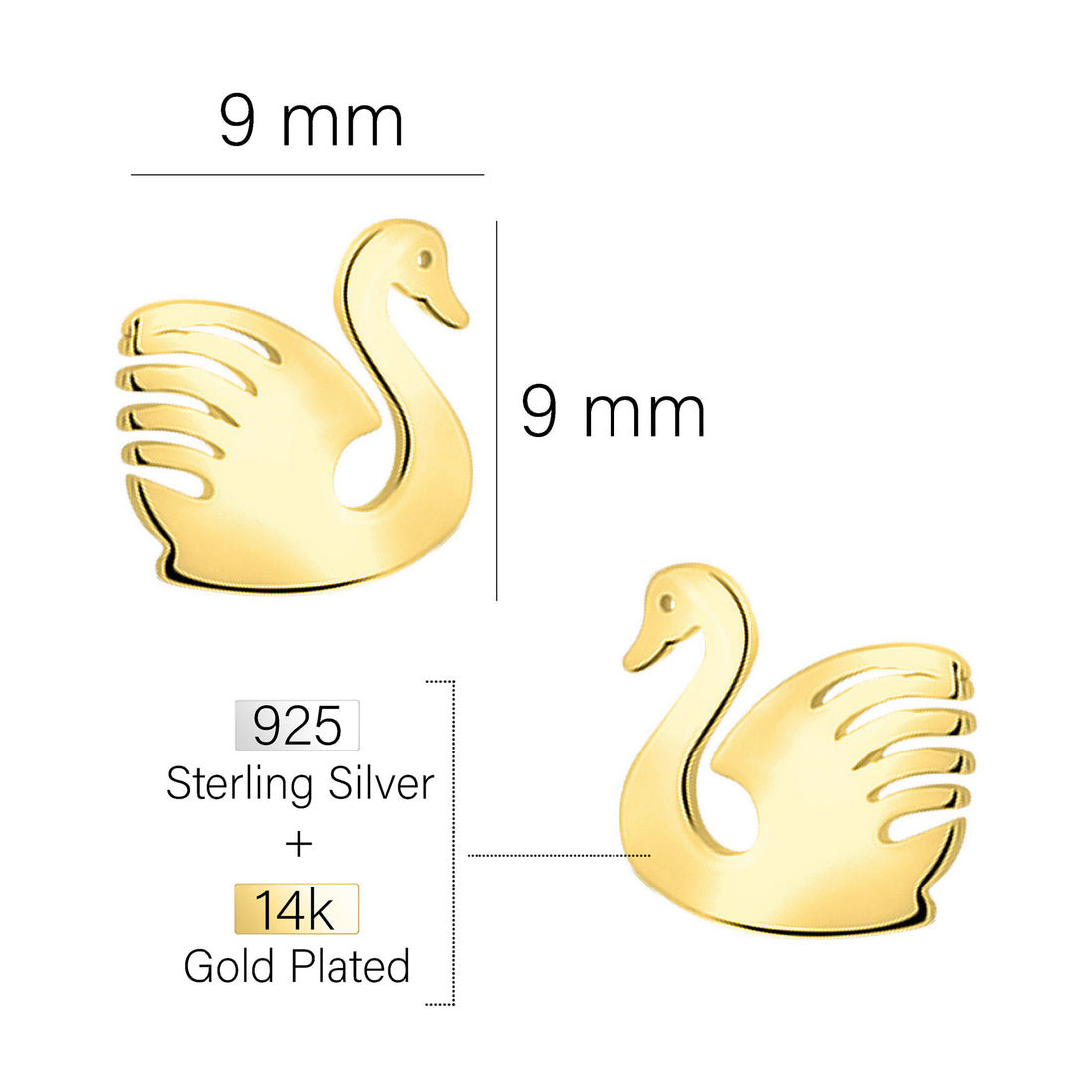 Maßenansicht von Schwan Ohrstecker in 925 Silber von Sofia Milani - E2799