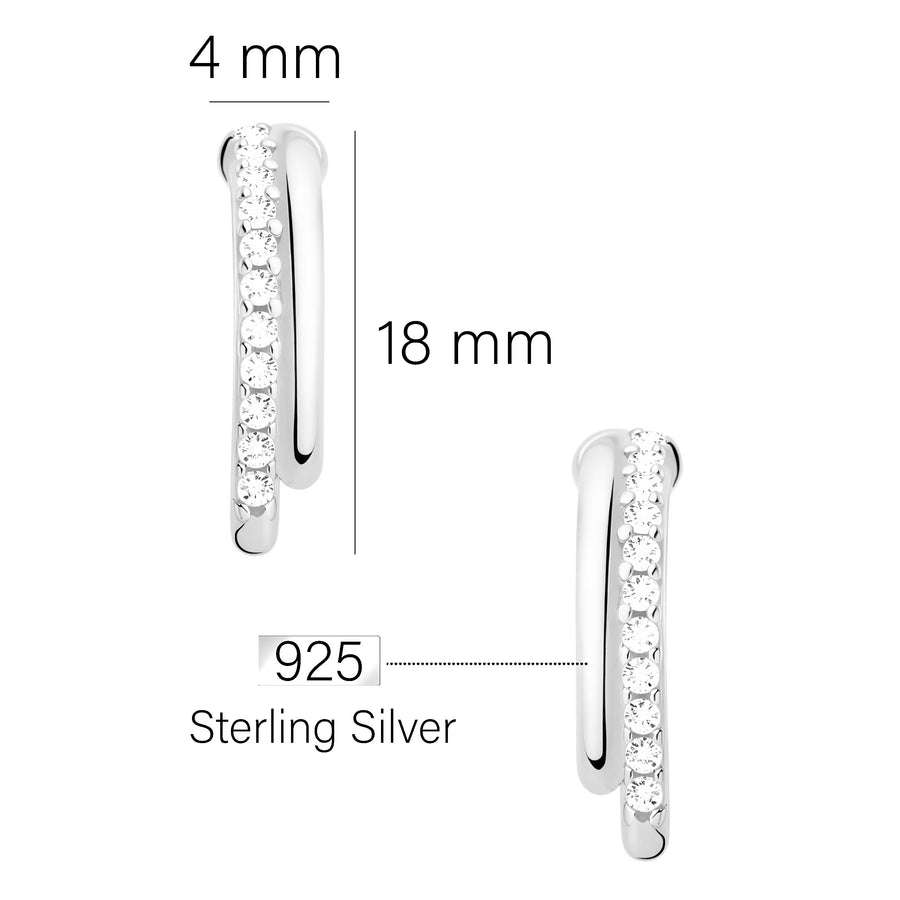 Maßenansicht von Zirkonia Steck Creolen in 925 Silber von Sofia Milani - E2800