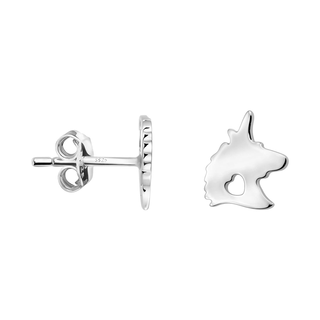 Haupt- und Seitenansicht von Einhorn Ohrstecker in 925 Silber von Sofia Milani - E2804