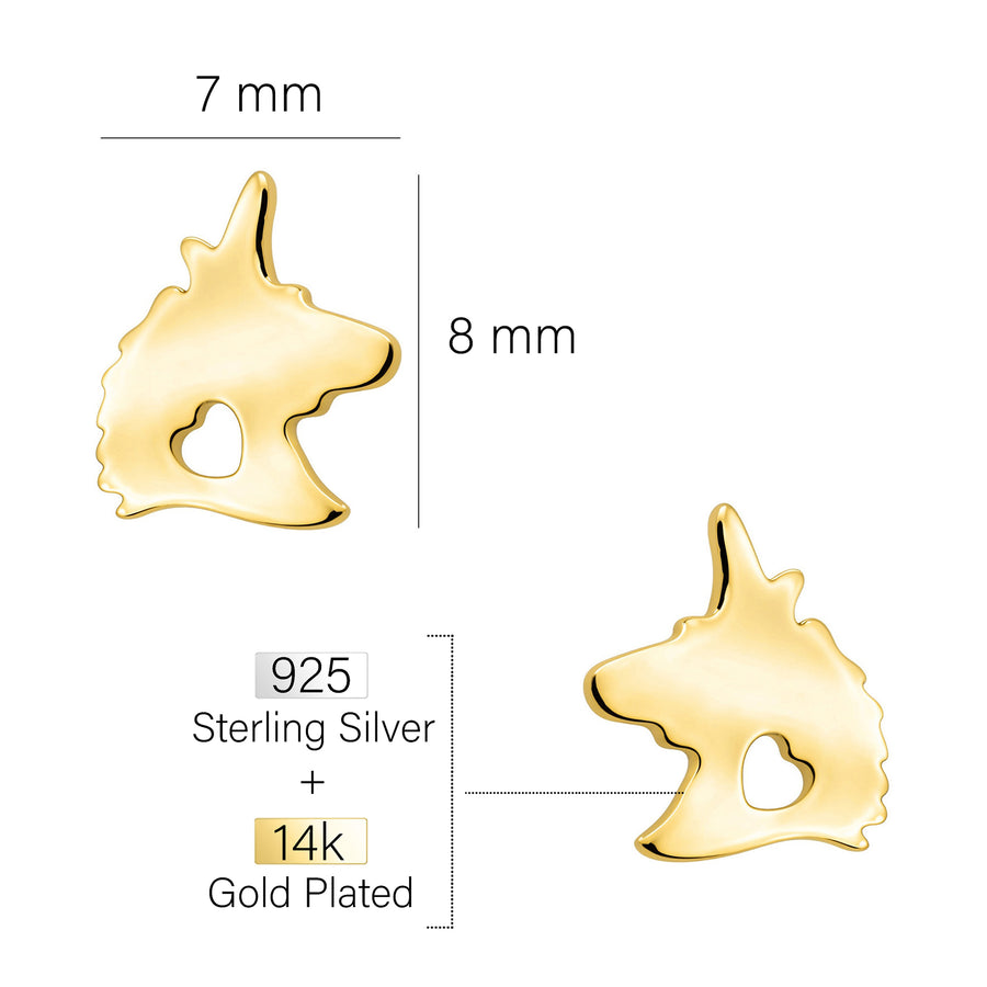 Maßenansicht von Einhorn Ohrstecker in 925 Silber von Sofia Milani - E2805