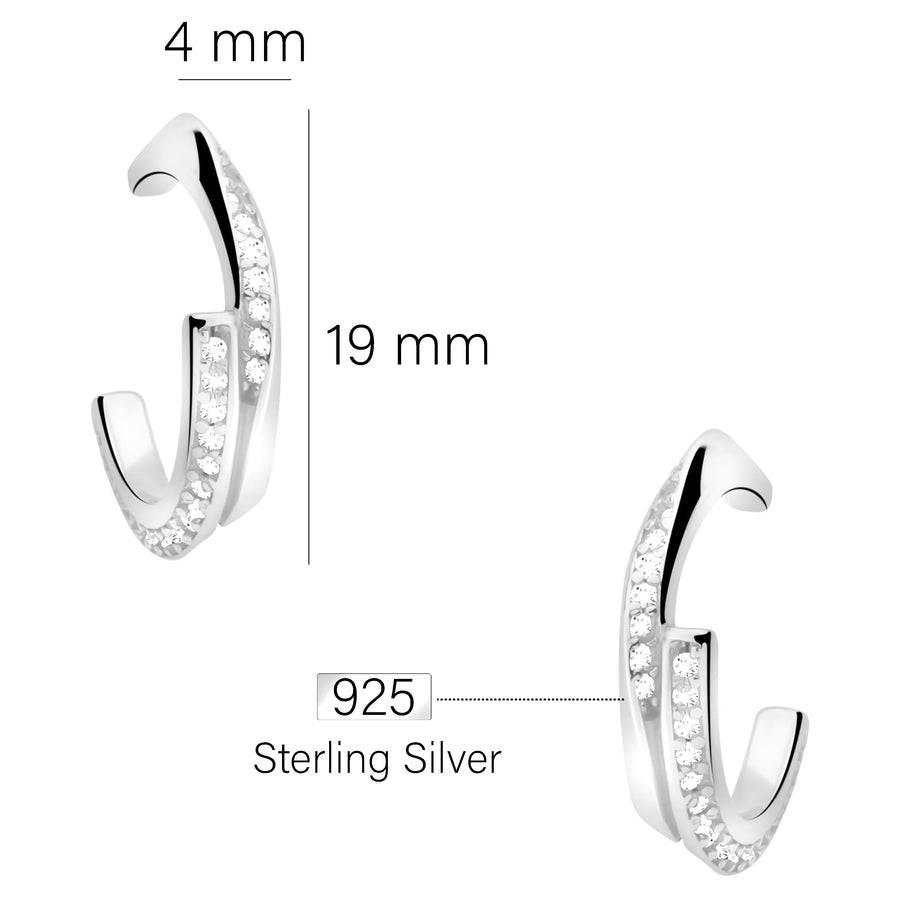 Maßenansicht von Zirkonia Steck Creolen in 925 Silber von Sofia Milani - E2812