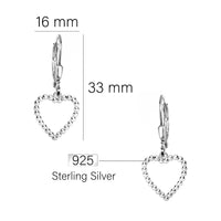 Maßenansicht von Herz Ohrhänger in 925 Silber von Sofia Milani - E2816