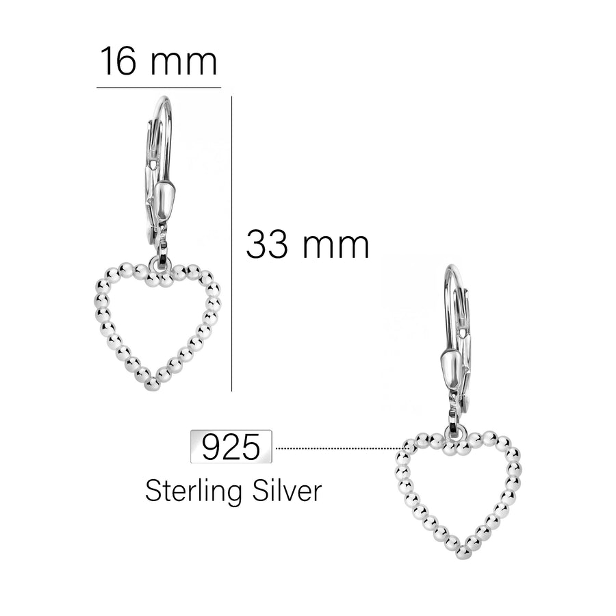 Maßenansicht von Herz Ohrhänger in 925 Silber von Sofia Milani - E2816