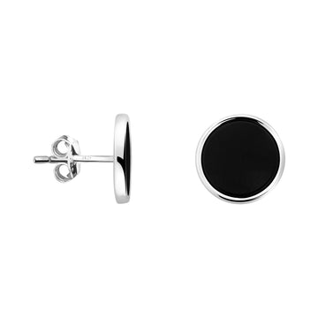 Haupt- und Seitenansicht von Schwarzer Kreis Ohrstecker in 925 Silber von Sofia Milani - E2828