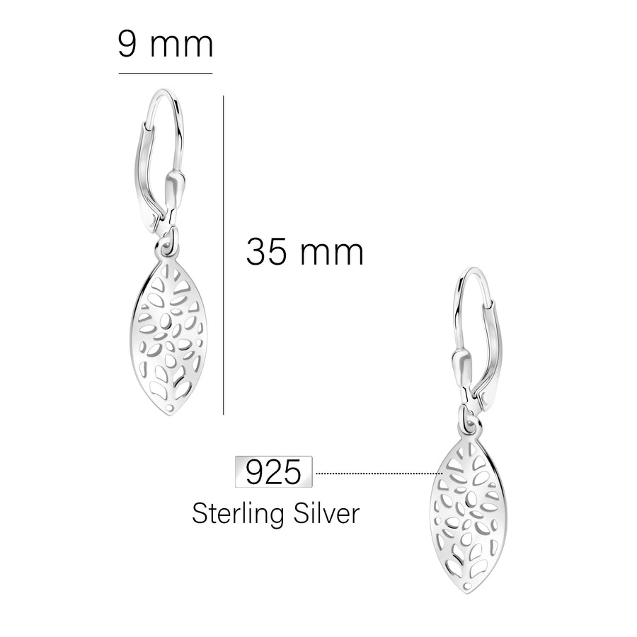Maßenansicht von Blatt Ohrhänger in 925 Silber von Sofia Milani - E2830