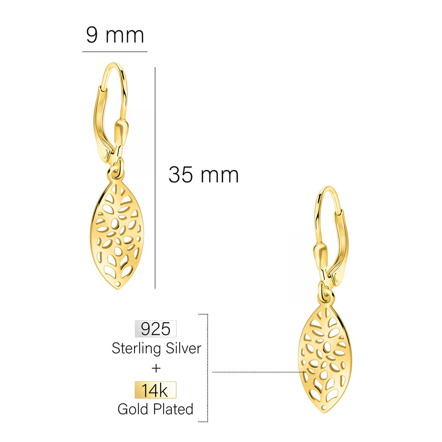 Maßenansicht von Blatt Ohrhänger in 925 Silber von Sofia Milani - E2831