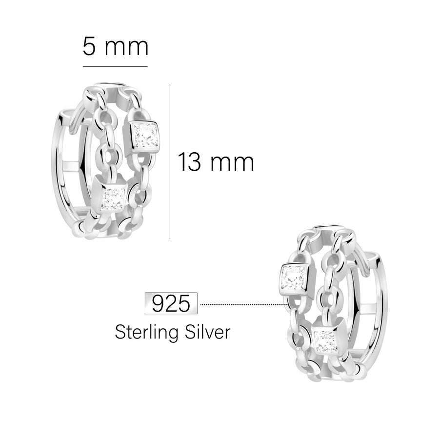 Maßenansicht von Ketten Creolen in 925 Silber von Sofia Milani - E2832