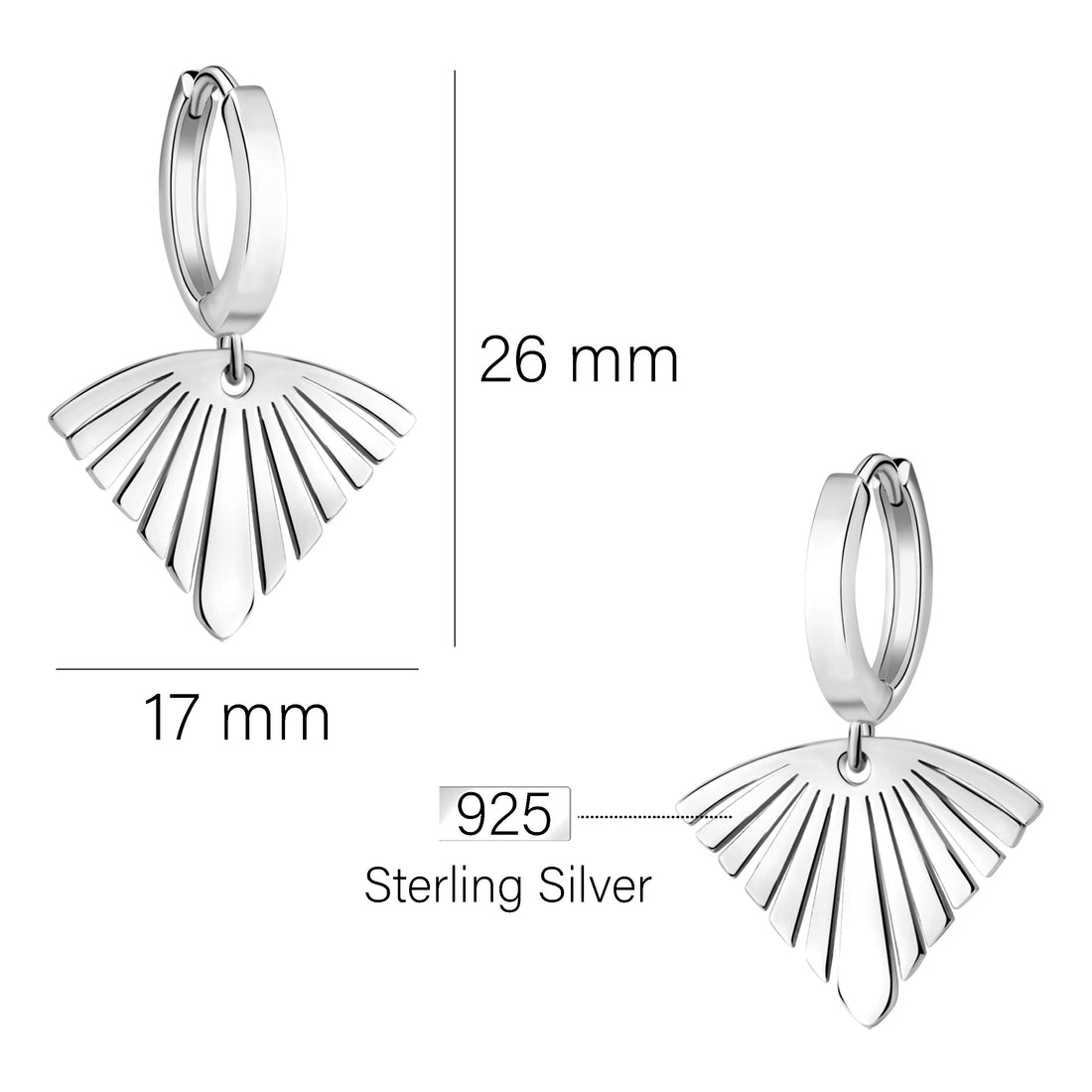 Maßenansicht von Fächer Ohrhänger in 925 Silber von Sofia Milani - E2840