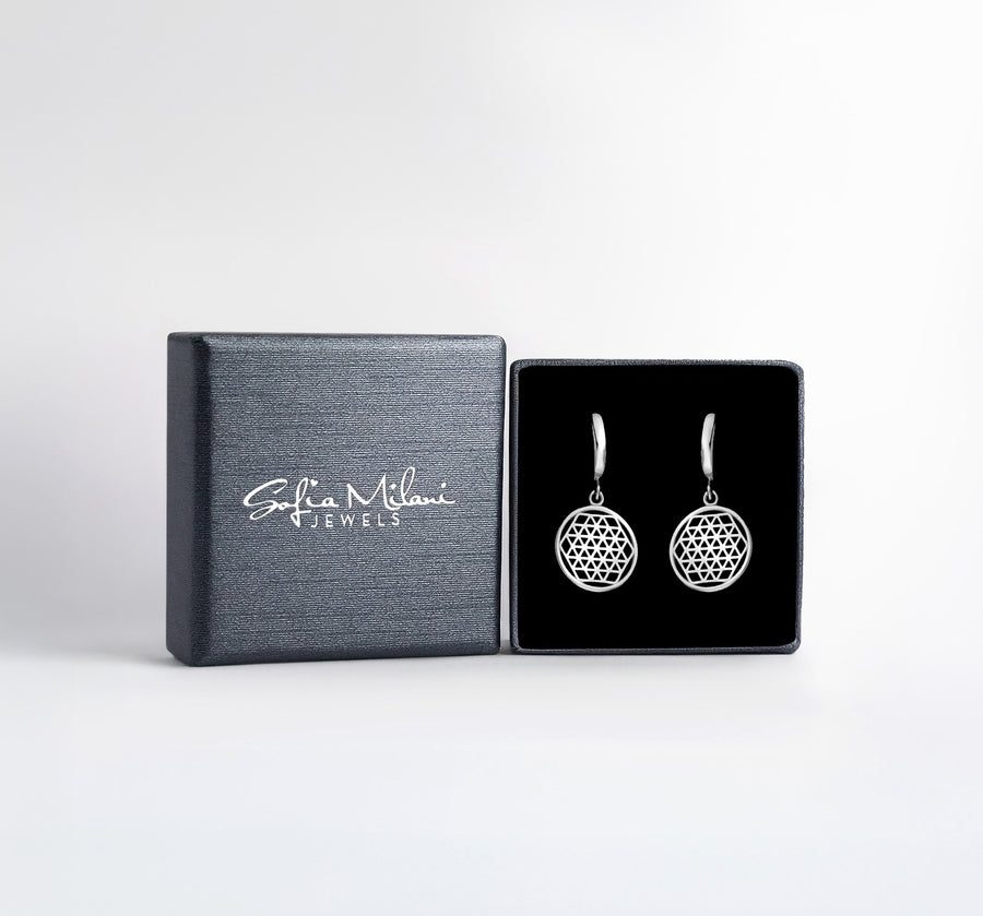 Boxansicht von Gitter Kreis Ohrhänger in 925 Silber von Sofia Milani - E2842
