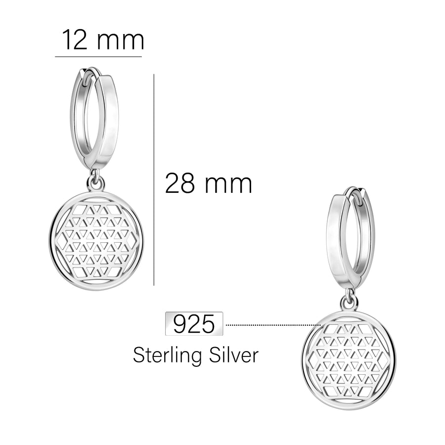 Maßenansicht von Gitter Kreis Ohrhänger in 925 Silber von Sofia Milani - E2842