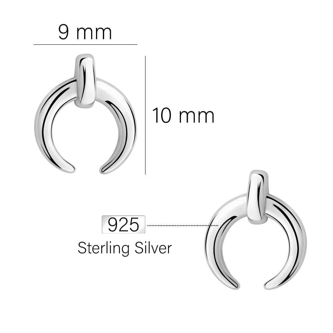 Maßenansicht von Mond Ohrstecker in 925 Silber von Sofia Milani - E2844