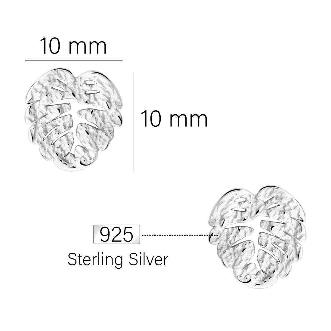 Maßenansicht von Gehämmertes Blatt Ohrstecker in 925 Silber von Sofia Milani - E2848