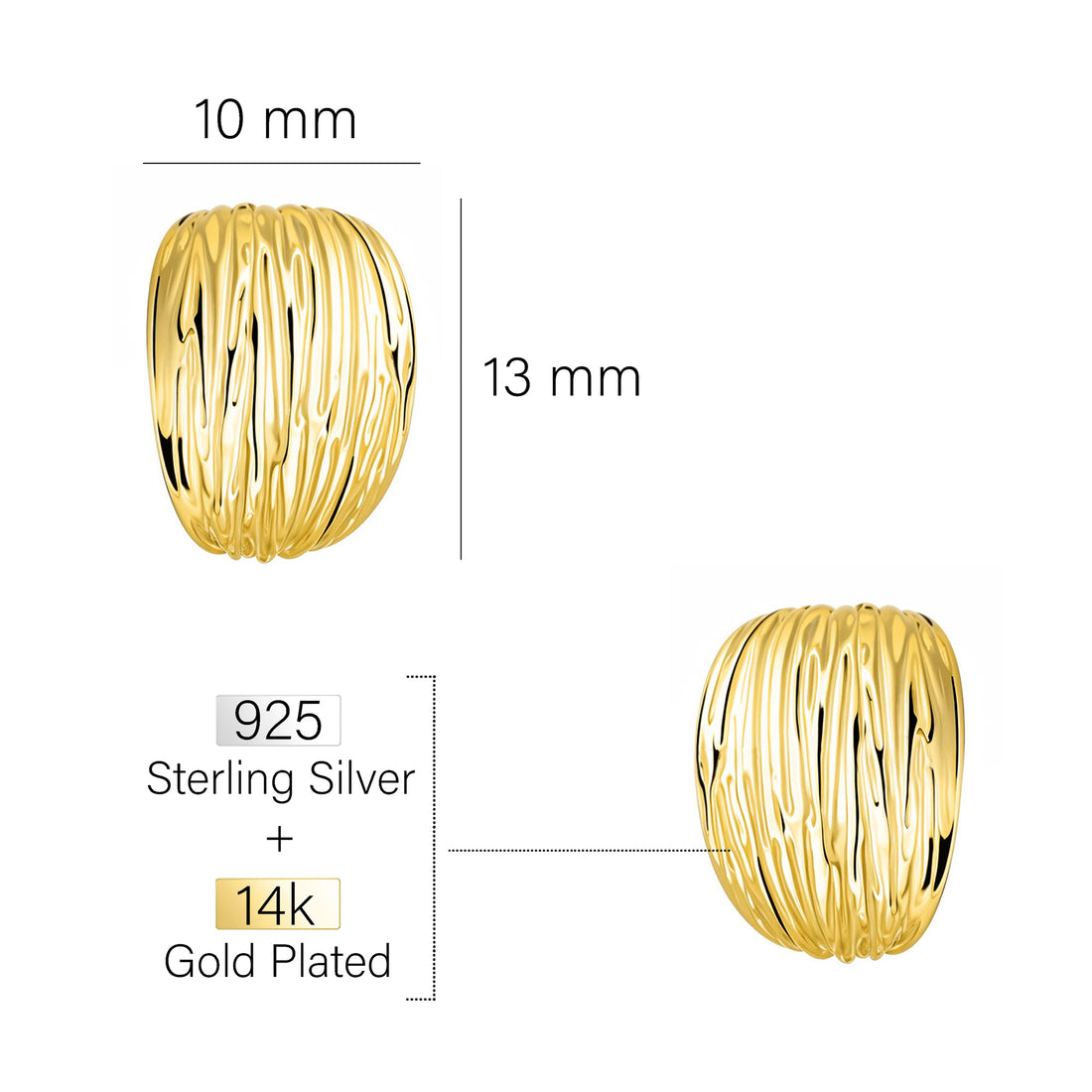 Maßenansicht von Gebürstet Steck Creolen in 925 Silber von Sofia Milani - E2851