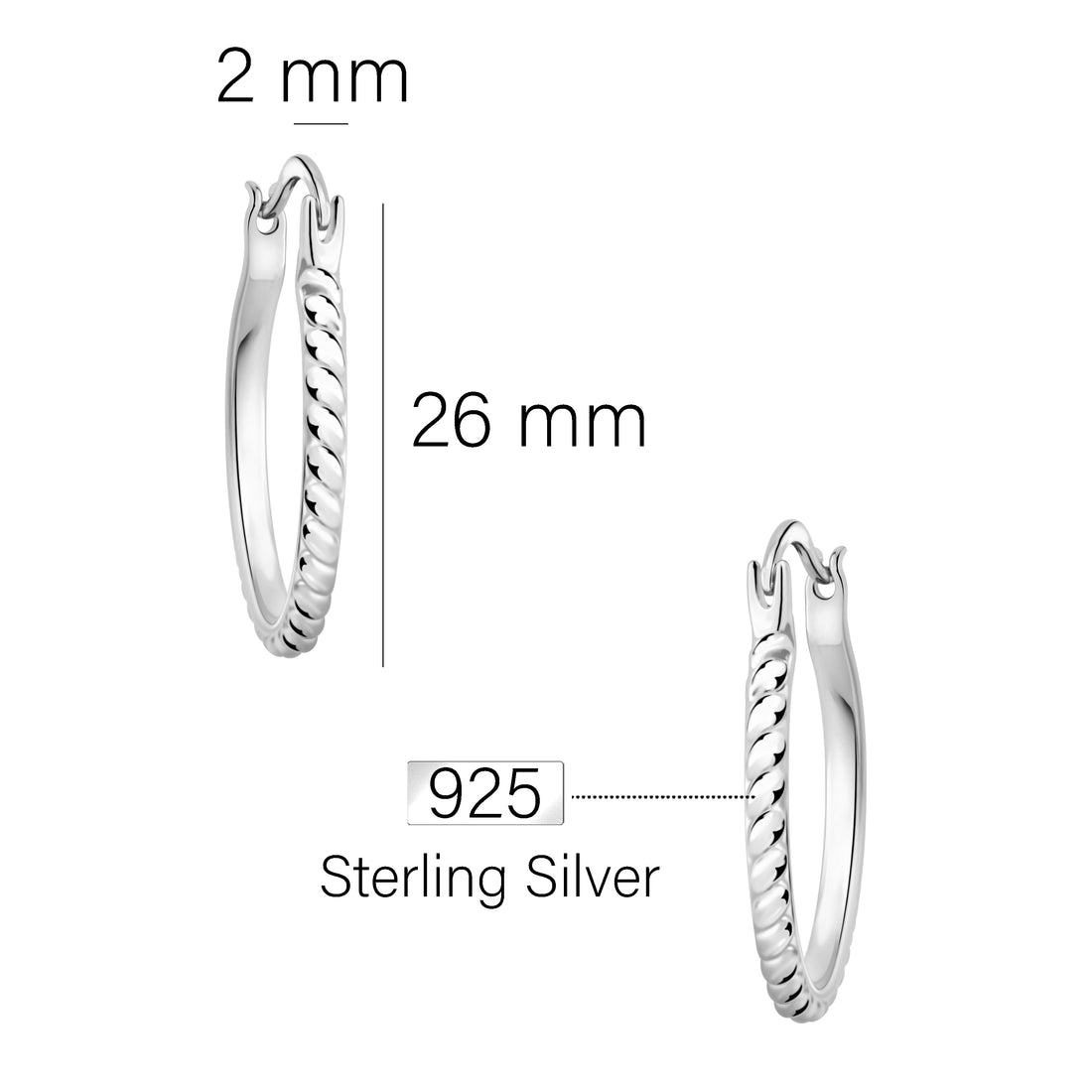 Maßenansicht von Croissant Creolen in 925 Silber von Sofia Milani - E2856