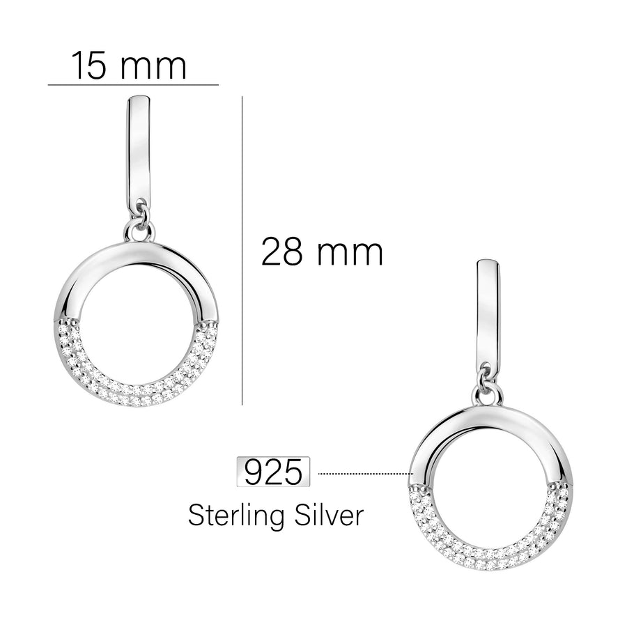 Maßenansicht von Kreis Ohrhänger in 925 Silber von Sofia Milani - E2860