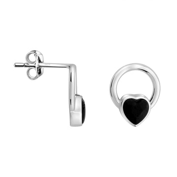Haupt- und Seitenansicht von Schwarzes Herz Kreis Ohrstecker in 925 Silber von Sofia Milani - E2862