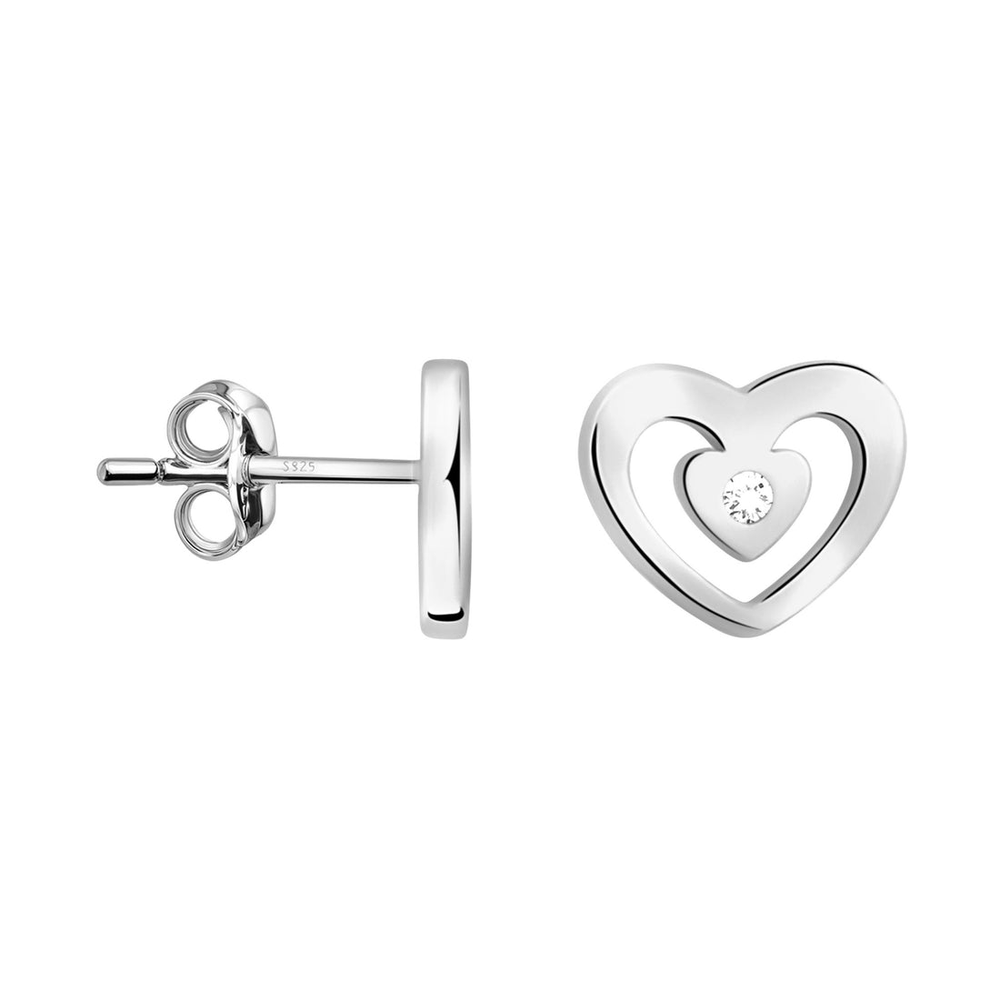 Haupt- und Seitenansicht von Herz Ohrstecker in 925 Silber von Sofia Milani - E2864