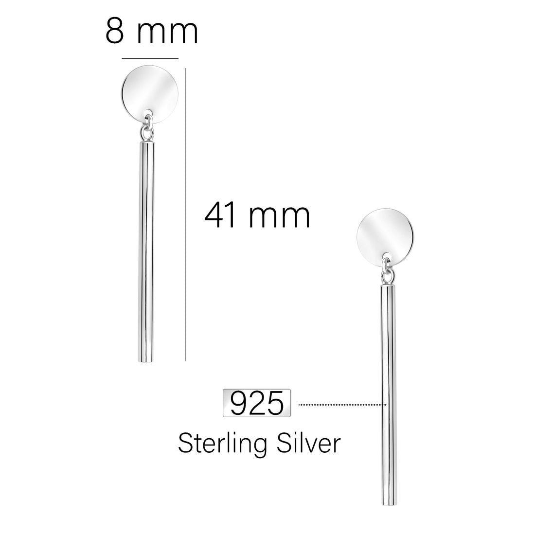 Maßenansicht von Kreis Stab Ohrhänger in 925 Silber von Sofia Milani - E2866