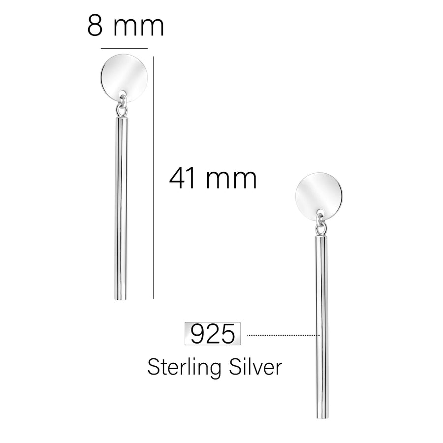 Maßenansicht von Kreis Stab Ohrhänger in 925 Silber von Sofia Milani - E2866