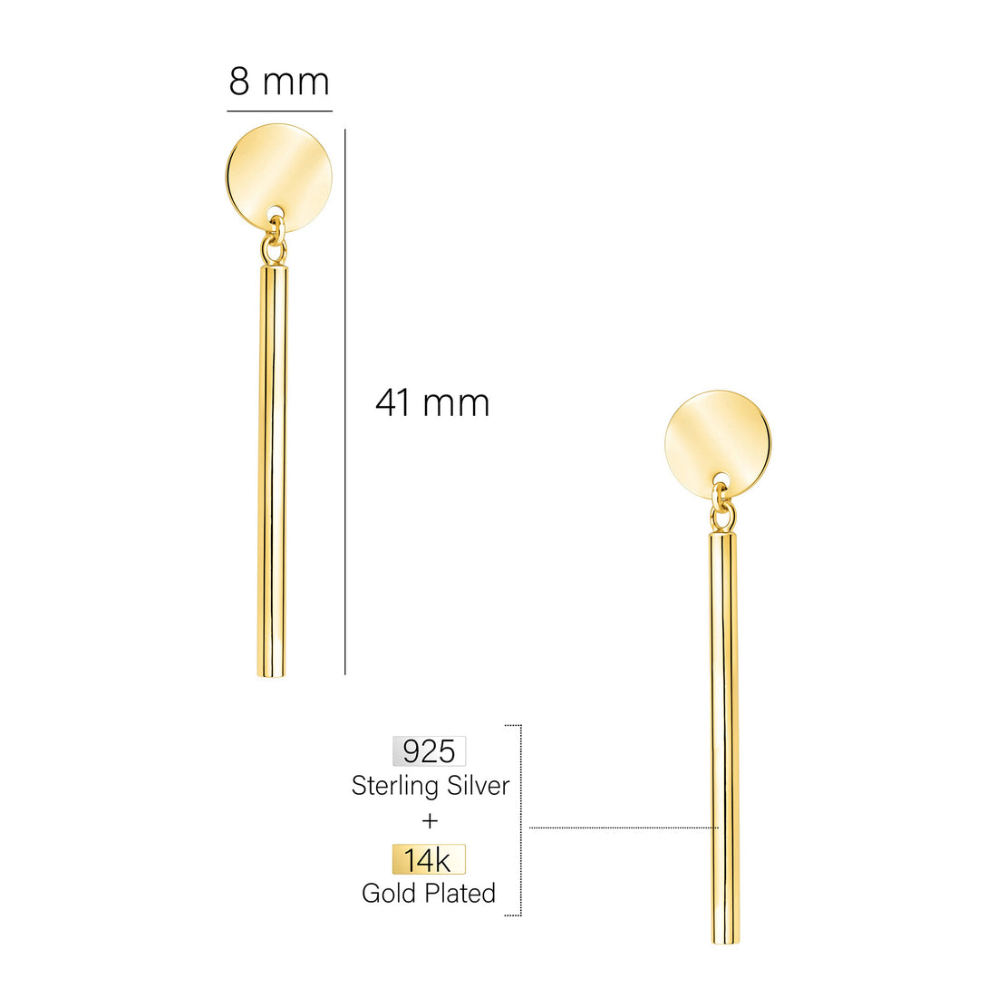 Maßenansicht von Kreis Stab Ohrhänger in 925 Silber von Sofia Milani - E2867