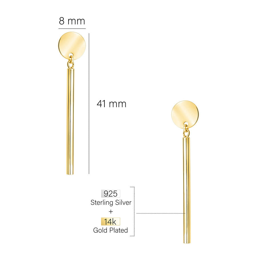 Maßenansicht von Kreis Stab Ohrhänger in 925 Silber von Sofia Milani - E2867