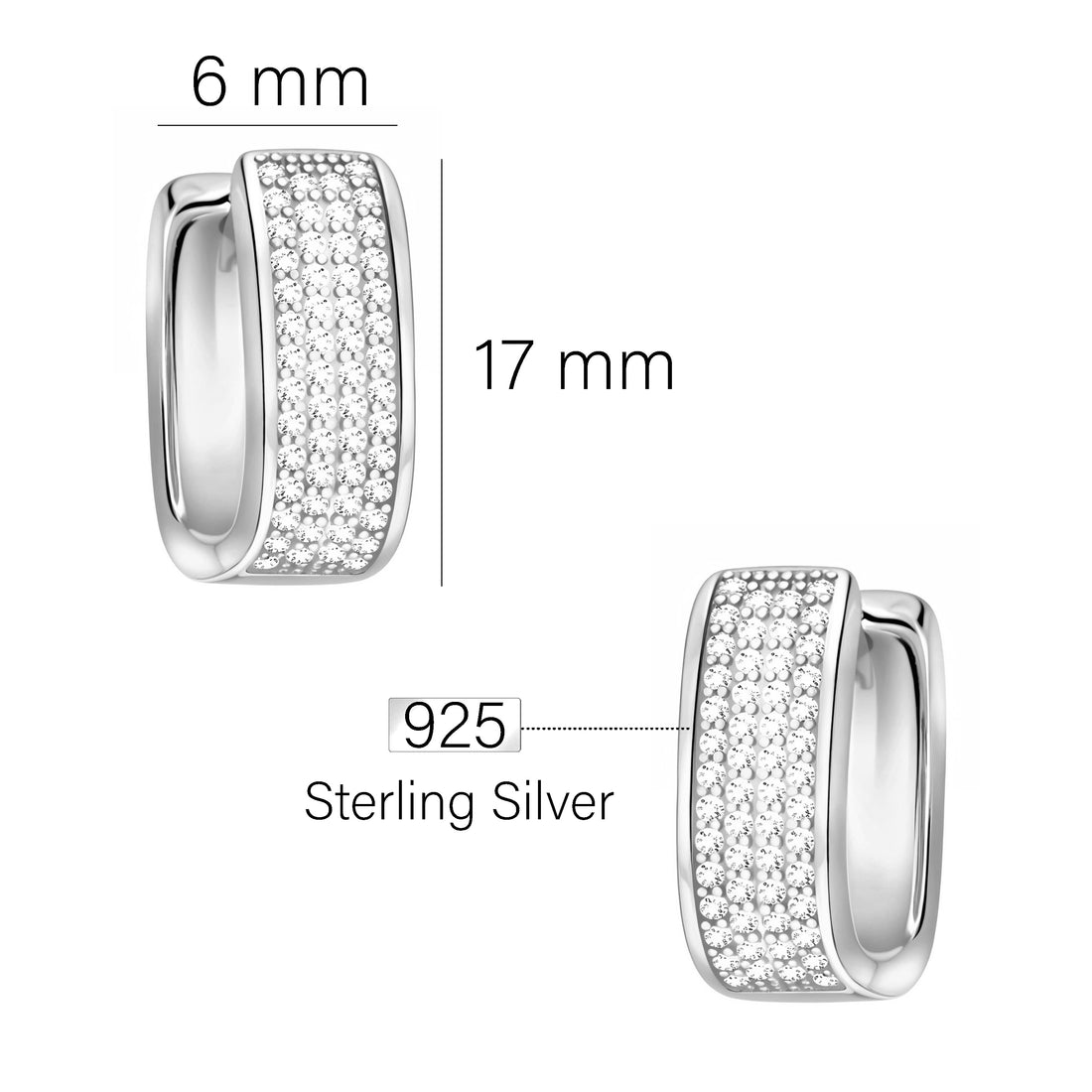 Maßenansicht von Zirkonia Creolen in 925 Silber von Sofia Milani - E2874