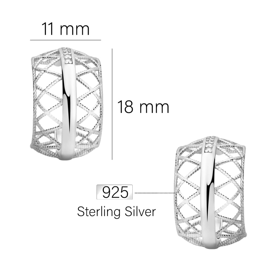 Maßenansicht von Gitter Steck Creolen in 925 Silber von Sofia Milani - E2876