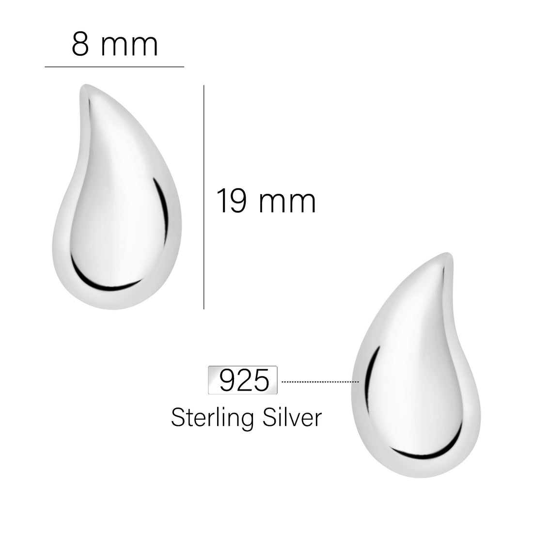 Maßenansicht von Tropfen Ohrstecker in 925 Silber von Sofia Milani - E2880